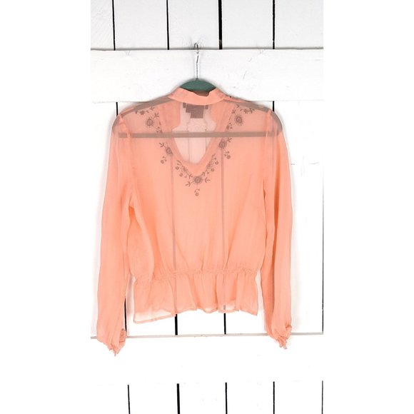 Tess Studio sheer lightweight silk embroidered beaded boho blouse 8 - Picture 4 of 4